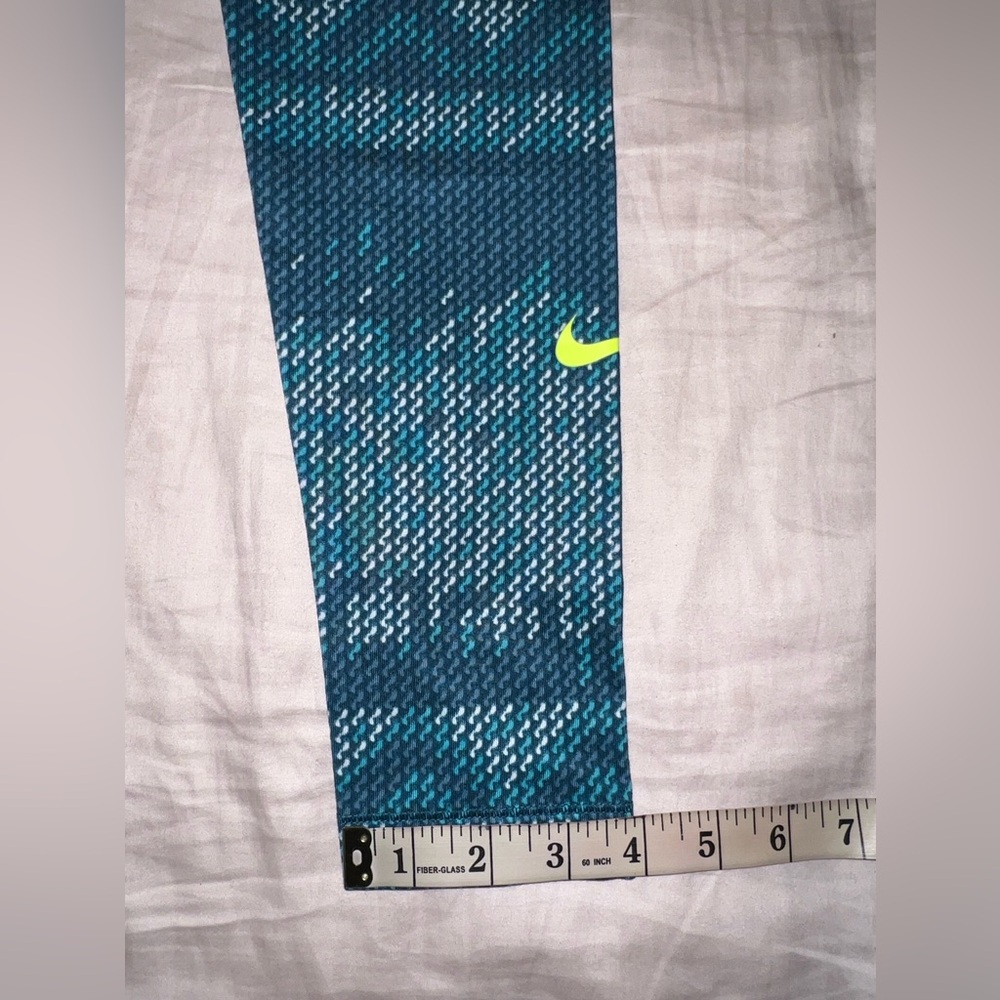 Nike Pro Leggings Blue Teal Neon Green Waistband Size XS - Picture 8 of 12